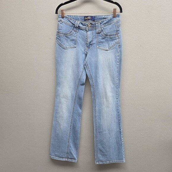 Angels Jeans Womens 8 Light Wash Denim Flare Pockets Stretch Retro Y2K Style - Picture 1 of 12